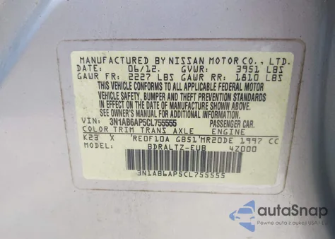 2012 Nissan Sentra 2.0 Sr from USA, damaged, VIN 3N1AB6AP5CL755555